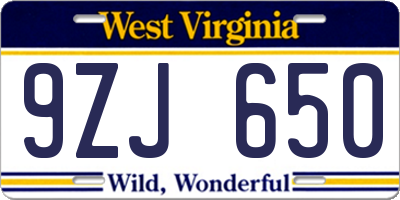 WV license plate 9ZJ650