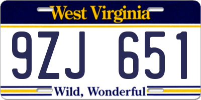 WV license plate 9ZJ651