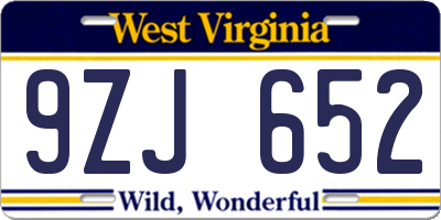 WV license plate 9ZJ652