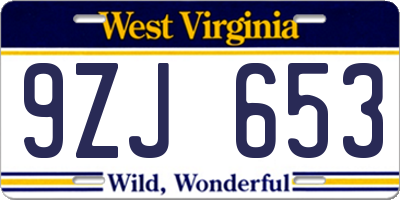 WV license plate 9ZJ653