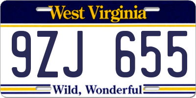 WV license plate 9ZJ655