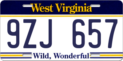WV license plate 9ZJ657