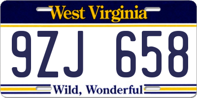 WV license plate 9ZJ658