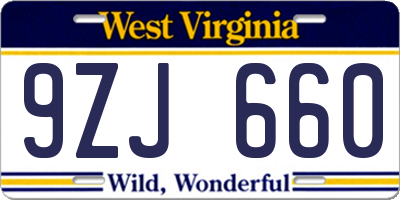 WV license plate 9ZJ660