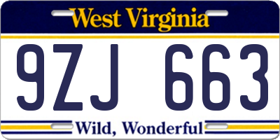 WV license plate 9ZJ663