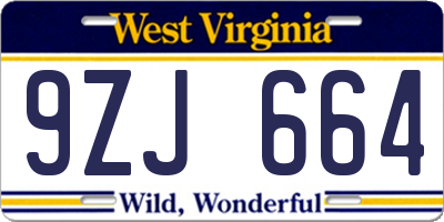 WV license plate 9ZJ664