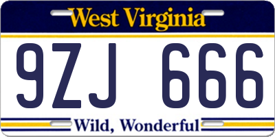 WV license plate 9ZJ666