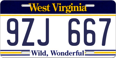 WV license plate 9ZJ667