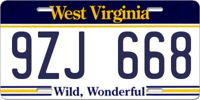 WV license plate 9ZJ668