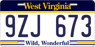 WV license plate 9ZJ673