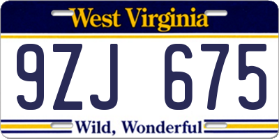 WV license plate 9ZJ675