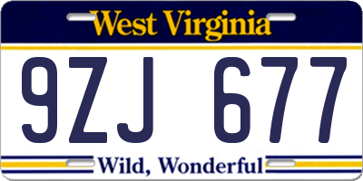WV license plate 9ZJ677