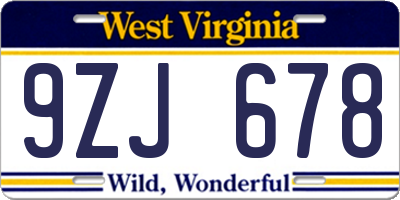 WV license plate 9ZJ678