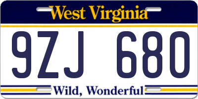 WV license plate 9ZJ680