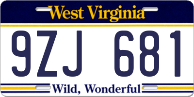 WV license plate 9ZJ681