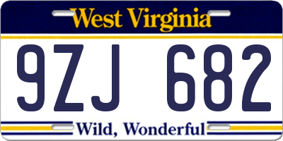 WV license plate 9ZJ682