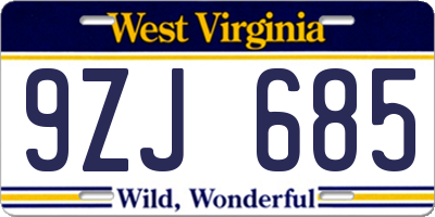 WV license plate 9ZJ685