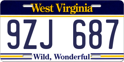 WV license plate 9ZJ687
