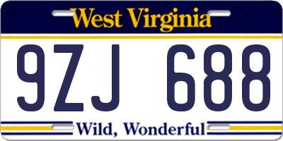 WV license plate 9ZJ688