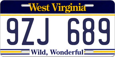 WV license plate 9ZJ689
