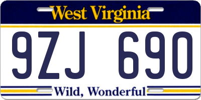 WV license plate 9ZJ690