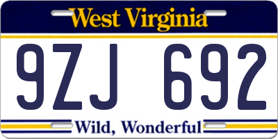 WV license plate 9ZJ692