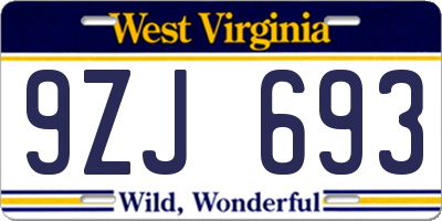 WV license plate 9ZJ693