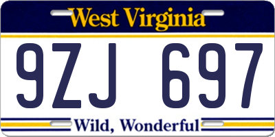 WV license plate 9ZJ697