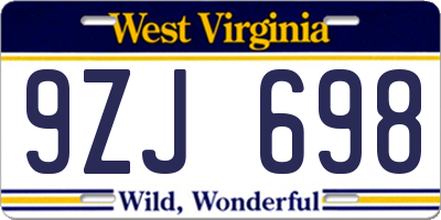 WV license plate 9ZJ698