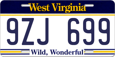 WV license plate 9ZJ699