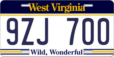 WV license plate 9ZJ700