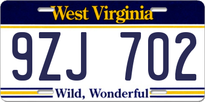 WV license plate 9ZJ702