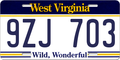 WV license plate 9ZJ703