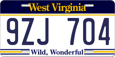 WV license plate 9ZJ704