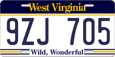 WV license plate 9ZJ705