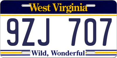 WV license plate 9ZJ707