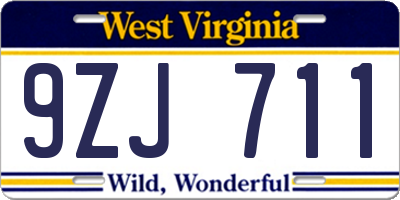 WV license plate 9ZJ711