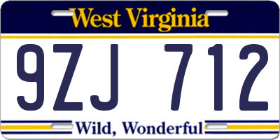 WV license plate 9ZJ712