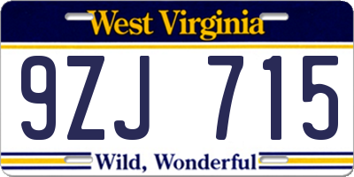 WV license plate 9ZJ715