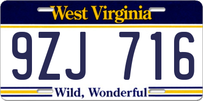 WV license plate 9ZJ716