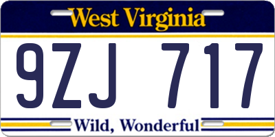 WV license plate 9ZJ717