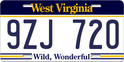 WV license plate 9ZJ720