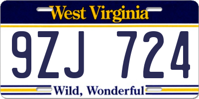 WV license plate 9ZJ724