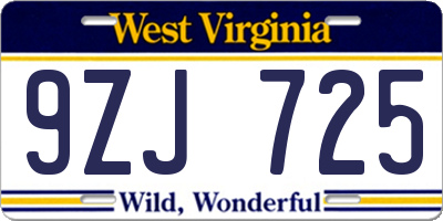 WV license plate 9ZJ725