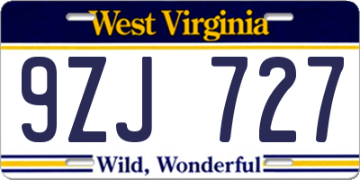 WV license plate 9ZJ727