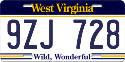 WV license plate 9ZJ728