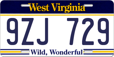 WV license plate 9ZJ729