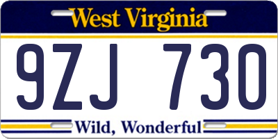 WV license plate 9ZJ730