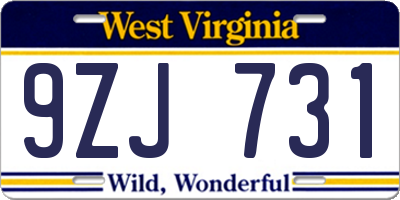 WV license plate 9ZJ731