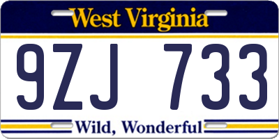 WV license plate 9ZJ733